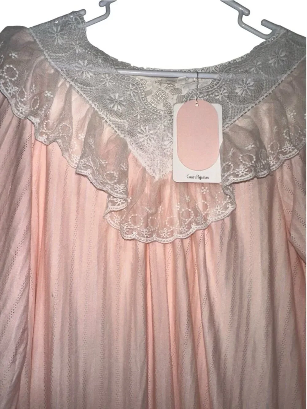 NWT Court Pajamas Womens Midi Nightgown Sz L Pink Lace Trim Ruffle Twee